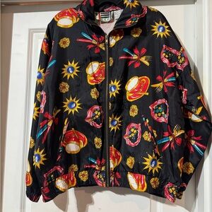 EVRI Black Bomber Jacket with Colorful Patterns